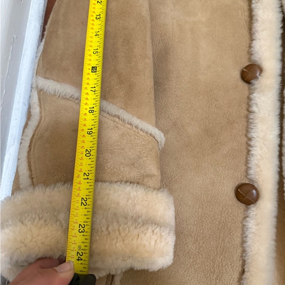 Vintage Sage Shearling Coat Tan Shearling Lined Button Front Jacket - Picture 7 of 10